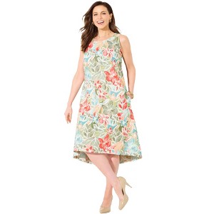 Catherines Women's Plus Size Petite A-Line Linen Blend High-Low Dress - 1 of 4