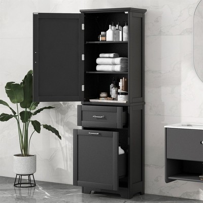 68'' Tall Bathroom Storage Cabinet, Wood Freestanding Storage Cabinet, Narrow Floor Cabinet Organizer for Bathroom Kitchen Living Room