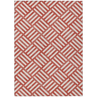 Red And Ivory Geometric Washable Indoor Outdoor Area Rug