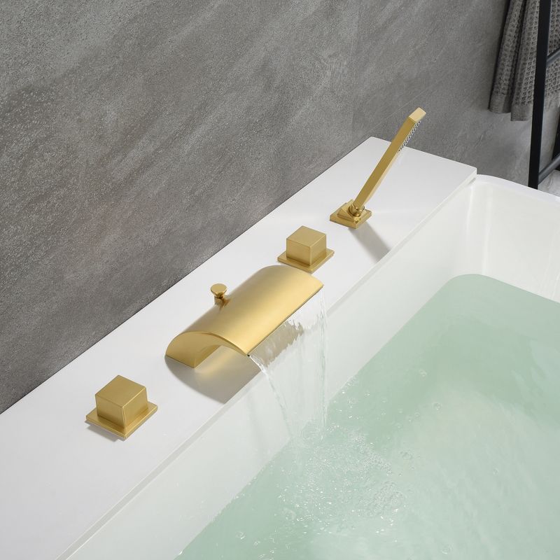 Sumerain Roman Tub Faucet with Hand Shower Brushed Gold and Wide High Flow Waterfall Spout, 6 of 18