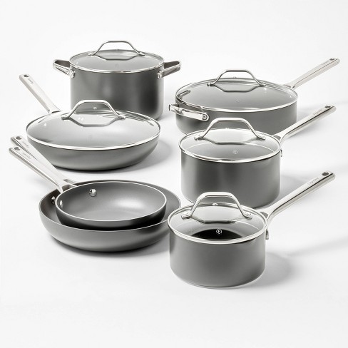 12pc Non-Stick Induction Pan Set Glass Lids Stainless Steel Kitchen  Cookware Pot