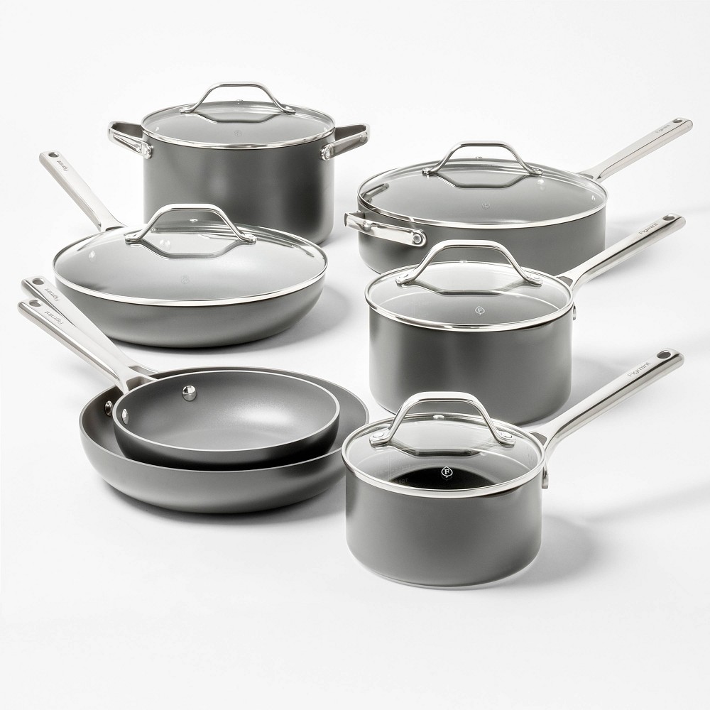 12pc Aluminum Nonstick Hard Adonized Cookware Set Dark Gray - Figmintâ„¢