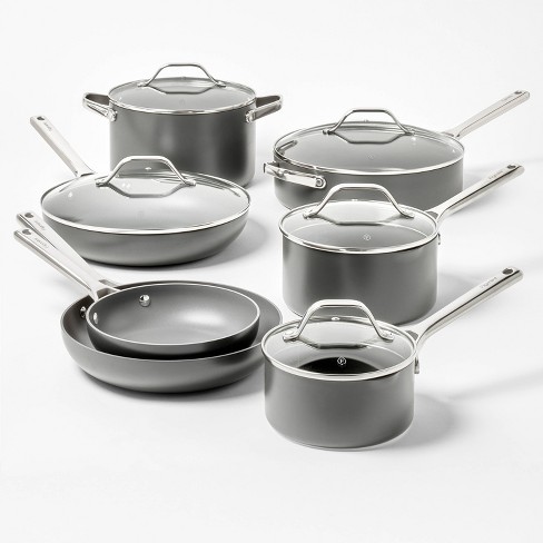 12pc Aluminum Nonstick Hard Adonized Cookware Set Dark Gray - Figmint™