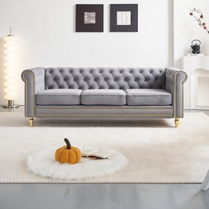 85''Modern Long Sofa,Velvet Couch,Upholstered Sofa With Arms And Golden Metal Legs,Luxury Comfy 3-Seater Couch,Living Room Sofa-Cuddlewood - 1 of 4