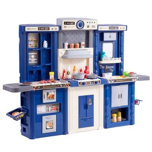 Angel Sar 3-in-1 Kids Kitchen Playset with 74 Accessories, Pretend Cooking Toy with Stove Lights & Steam, Expandable Play Space for 3 Kids Ages 3+ - 1 of 4