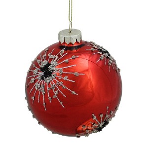 Northlight Glittered Starburst Christmas Glass Ball Ornament - 3.5" - Red and Black - 1 of 4
