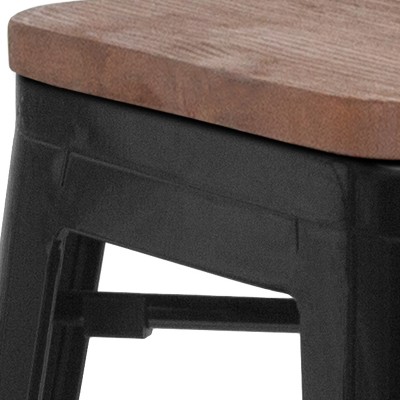 24" Black Metal and Wood Backless Counter Stool