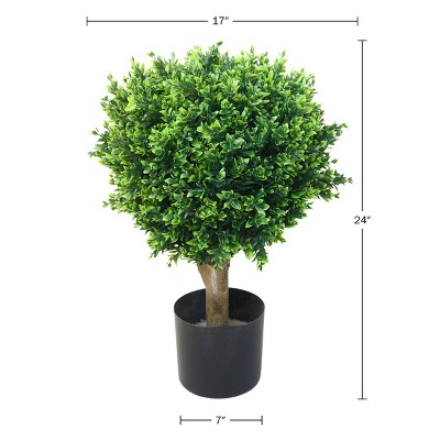 Nature Spring 24" Green Artificial Hedyotis Topiary Trees - Set of 2