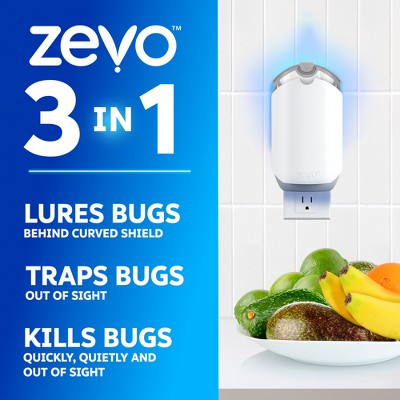 Zevo Flying Insect Indoor Light Fly Trap Starter Kit, Catches House Flies, Fruit Flies, Gnats, & More - 1 Trap + 1 Refill