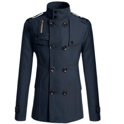 Lars Amadeus Men's Winter Stand Collar Double Breasted Notch Lapel Pea Coats