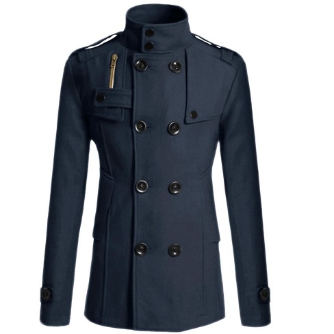 Lars Amadeus Men s Winter Stand Collar Double Breasted Notch Lapel Pea Coats Navy Blue Large Target