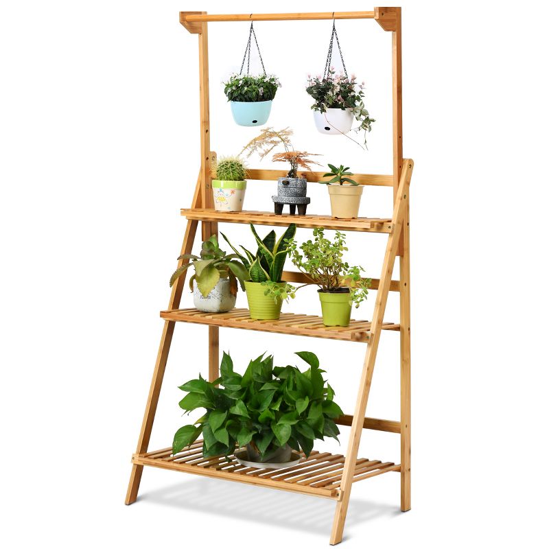 Tangkula 3 Tier Bamboo Hanging Folding Plant Shelf Stand Flower Pot Display Rack Bookcase, 1 of 10