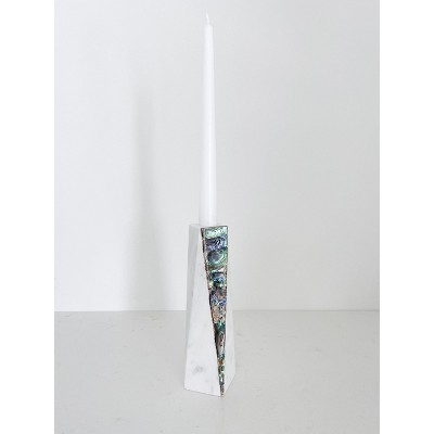 Anaya Iridescent White Marble 8" Tabletop Candlestick Holder