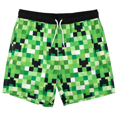 Minecraft Creeper Mens Swim Trunks Bathing Suit Green Medium : Target