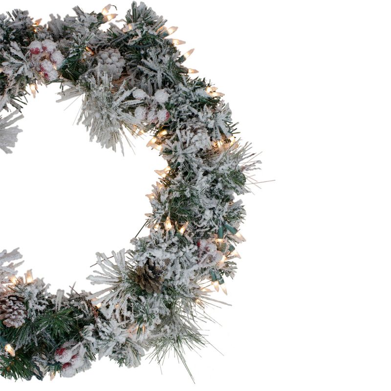 Northlight 24" Pre-lit Heavily Flocked Berries and Pine Cones Artificial Christmas Wreath - Clear Lights, 3 of 5