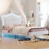 Queen/Full Size Upholstered Platform Bed Frame with LED Lights, Princess Bed with Crown Headboard-ModernLuxe - 2 of 4