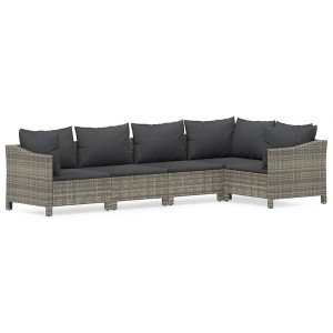 vidaXL 5 Piece Patio Lounge Set with Cushions Gray Poly Rattan - 1 of 4
