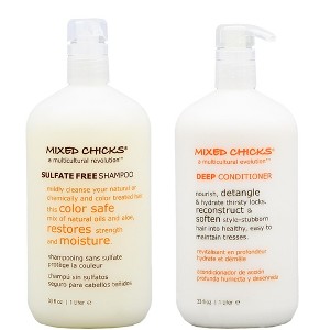 Mixed Chicks Shampoo Sulfate-Free (33 oz) & Deep Conditioner (33 oz) Softens, Moisturizes & Detangles Straight or Curly Hair - DUO SET KIT - 1 of 4