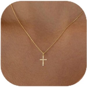 Layered Sideways Cross Necklace 14K Gold Plated Dainty Choker for Women - 1 of 4