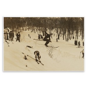 Stupell Industries Vintage Ski Slopes Winter Athletes Sepia Tone Photography Wall Plaque Art - 1 of 4