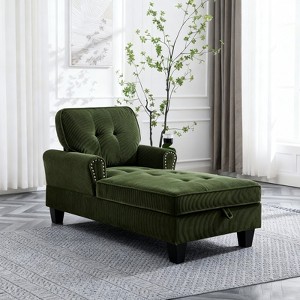 2 in 1 Chaise Lounge Indoor Sleeper Sofa Bed Chair Upholstered Corduroy Storage Bench Rolled Arms Silver Rivets Button Tufting Living Room - 1 of 4