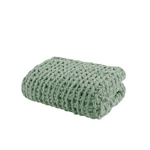 Samiah Luxe Chunky Knit Blanket 50x60 Sage - Green Luxury Chenille Blanket for Farmhouse Decor Boho Decor Throw Blanket for Fall