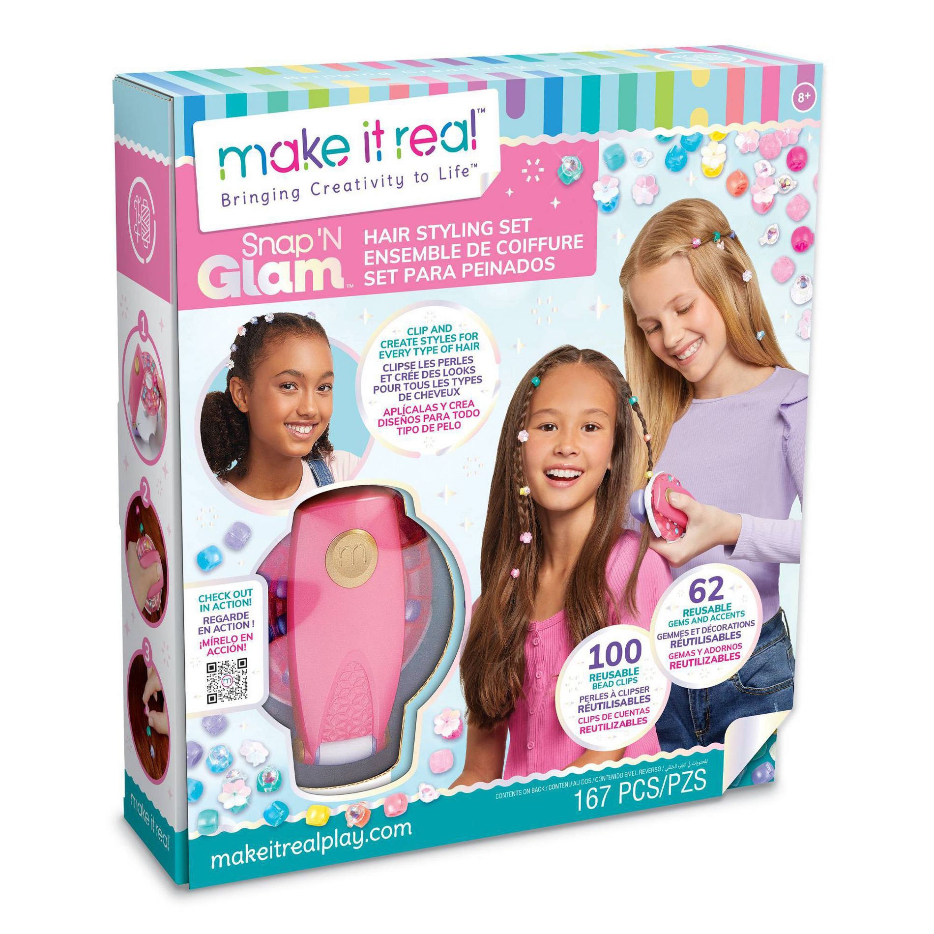 Make It Real Snap 'n Glam: Craft Activity Kit with Beads, Gems, Decorative Accessories