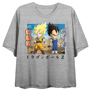 Dragon Ball Z Goku & Vegeta Crew Neck Short Sleeve Gray Heather Women's Crop Top - 1 of 4