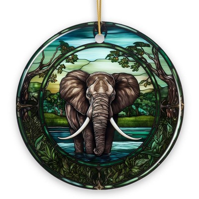 African Pachyderm Elephant Stained Glass Style Ceramic Ornament, Safari Animals Christmas Gift and Decor| OrnamentallyYou