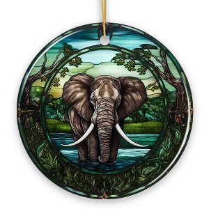 African Pachyderm Elephant Stained Glass Style Ceramic Ornament, Safari Animals Christmas Gift and Decor| OrnamentallyYou - 1 of 4