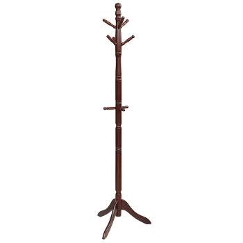 Tangkula Free Standing Coat Rack Solid Wood Hall Tree w/9 Hooks & 2 Adjustable Height Grey/Black/Brown