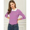 INSPIRE CHIC Women's Long Sleeves Contrast Peter Pan Collar Striped Blouse Top - 3 of 4