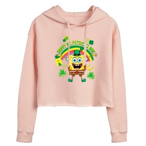 Women's - SpongeBob SquarePants - Spongebob Happy St. Patricks Day Cropped Graphic Hoodie - 1 of 4