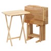 PJ Wood Solid Wood Construction Rectangle Folding Portable TV Snack Serving Tray Table with Compact Storage Rack, Natural (Set of 7) - 3 of 4