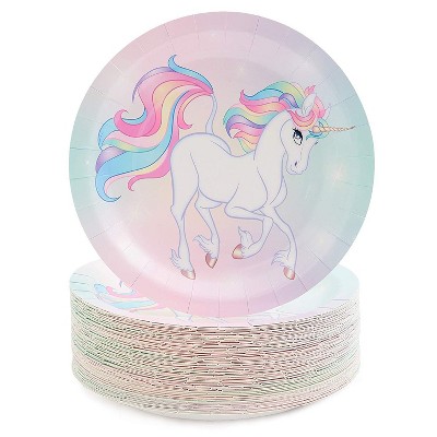 Blue Panda 80Pcs Rainbow Unicorn Theme Party Disposable Paper Plates 9" for Birthday Party Supplies