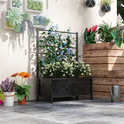 Black Galvanized Steel Raised Garden Bed with Trellis