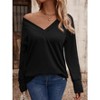 Women's Top V Neck Relaxed Fit Long Sleeve Button Cuff Casual Top - 3 of 4
