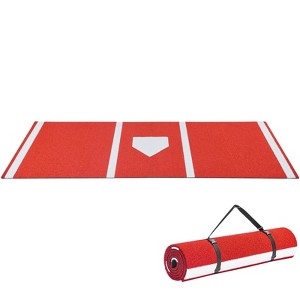 VEVOR Baseball Hitting Mat, 10x3.8 ft Batting Cage Mat, Batters Box Turf Mats, Softball Batting Practice Equipment with Home Plate, Red - 1 of 4