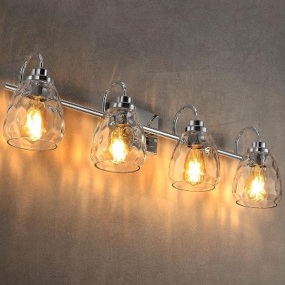 4 Light Bathroom Light Fixtures,32" Modern Vanity Lights over Mirror with Hammered Glass,Wall Light Fixture for Living Room Bedroom Porch