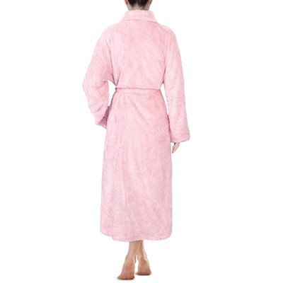 Dusty Rose Plush Fleece Long Bathrobe with Pockets