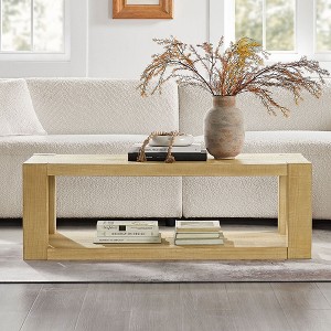 GDFStudio Darius Farmhouse Wooden Open-Frame Geometric Coffee Table, Natural - 1 of 4