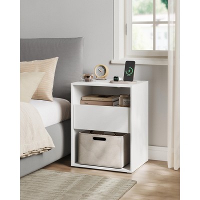 Modern Minimalist Nightstand with Charging Station & Drawer, Quick Tool-Free Assembly, Compact Side End Table,