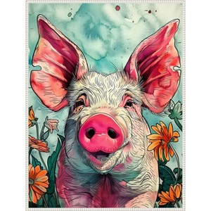 Amanti Art Pig in Flowers by Justyna Jaszke Framed Canvas Wall Art - 1 of 4