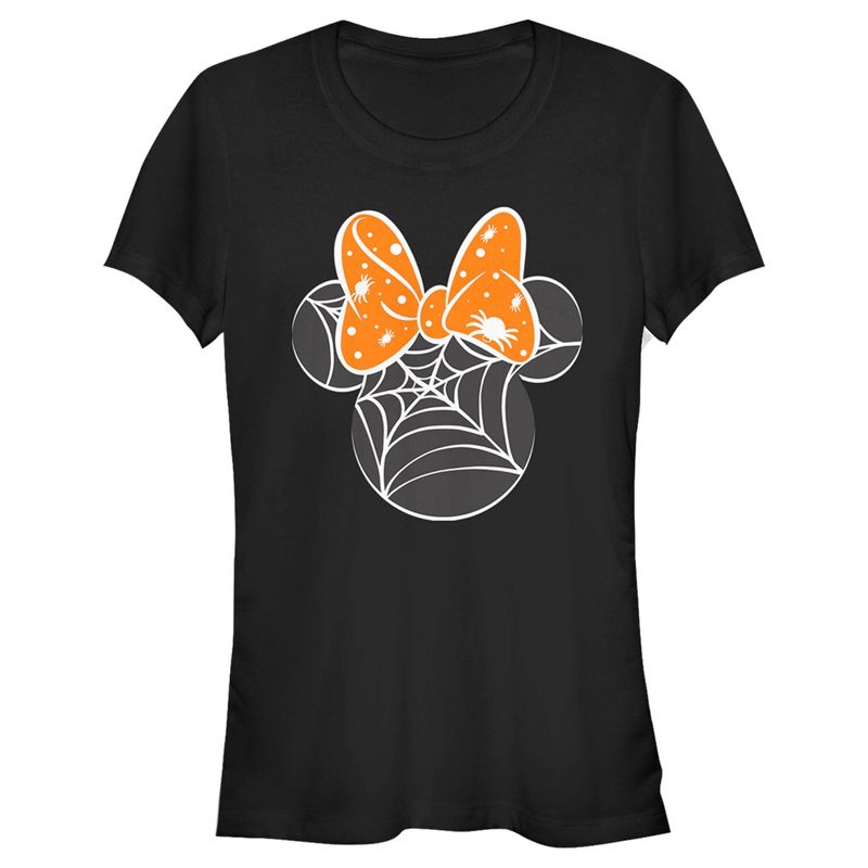 Juniors Womens Mickey & Friends Minnie Web Silhouette T-Shirt, 1 of 5