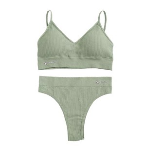 Talmont Seamless Ribbed Bra & Panty Set - Soft Stretch Lounge Lingerie with Removable Pads, Wire-Free Comfort, Multiple Colors & Sizes - 1 of 4