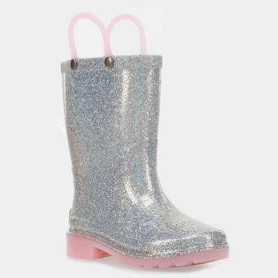 silver glitter rain boots