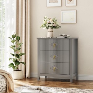 27.5" Fluted Nightstand - 3-Drawer Bedside Table, Modern Storage for Bedroom & Living Room - 1 of 4