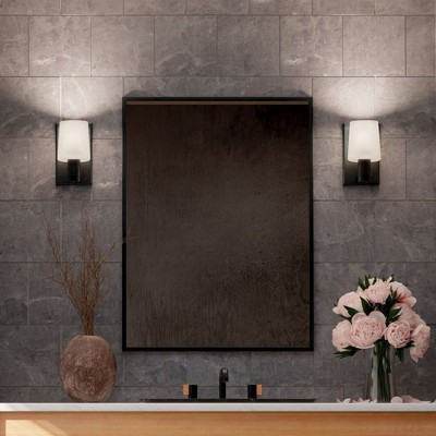 Adani Black Steel Wall Sconce with Opal Glass Shade