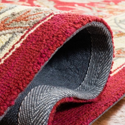Red Floral Hand-Hooked Wool Area Rug, 6' x 9'