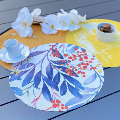 Kassa - Dini 4pk Vinyl Garden Printed Round Placemats